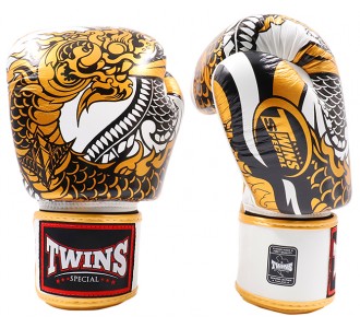 Боксерские перчатки Twins Special с рисунком (FBGV-52 gold/white)